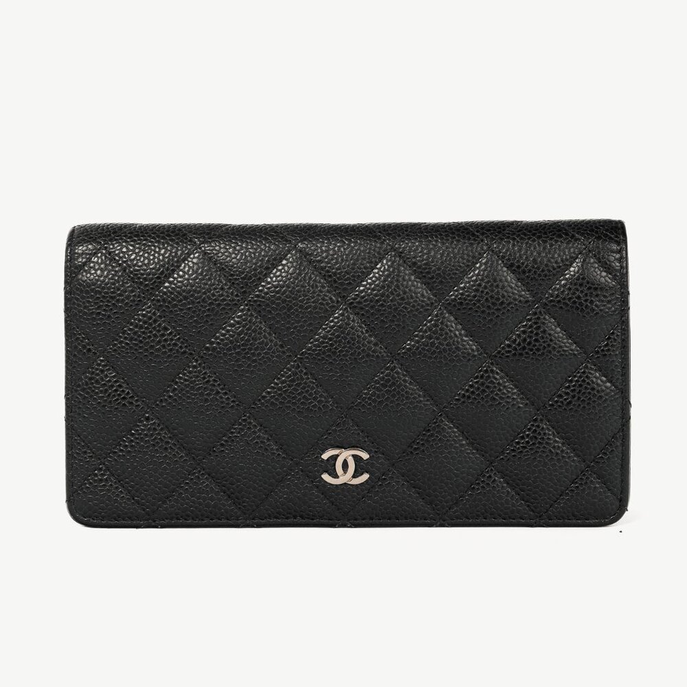 Chanel Black Caviar Leather Quited L-Yen Wallet
